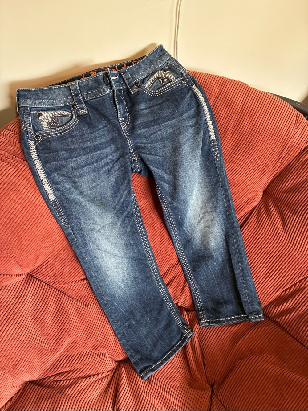 Rock Revival Blue Cropped Embellished Ankle Jeans